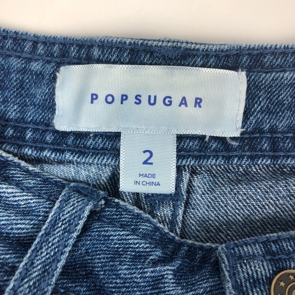 POPSUGAR Womens Crop Blue Jeans Size 2 Distressed Vintage Wash Wide Flare Leg - Picture 4 of 13